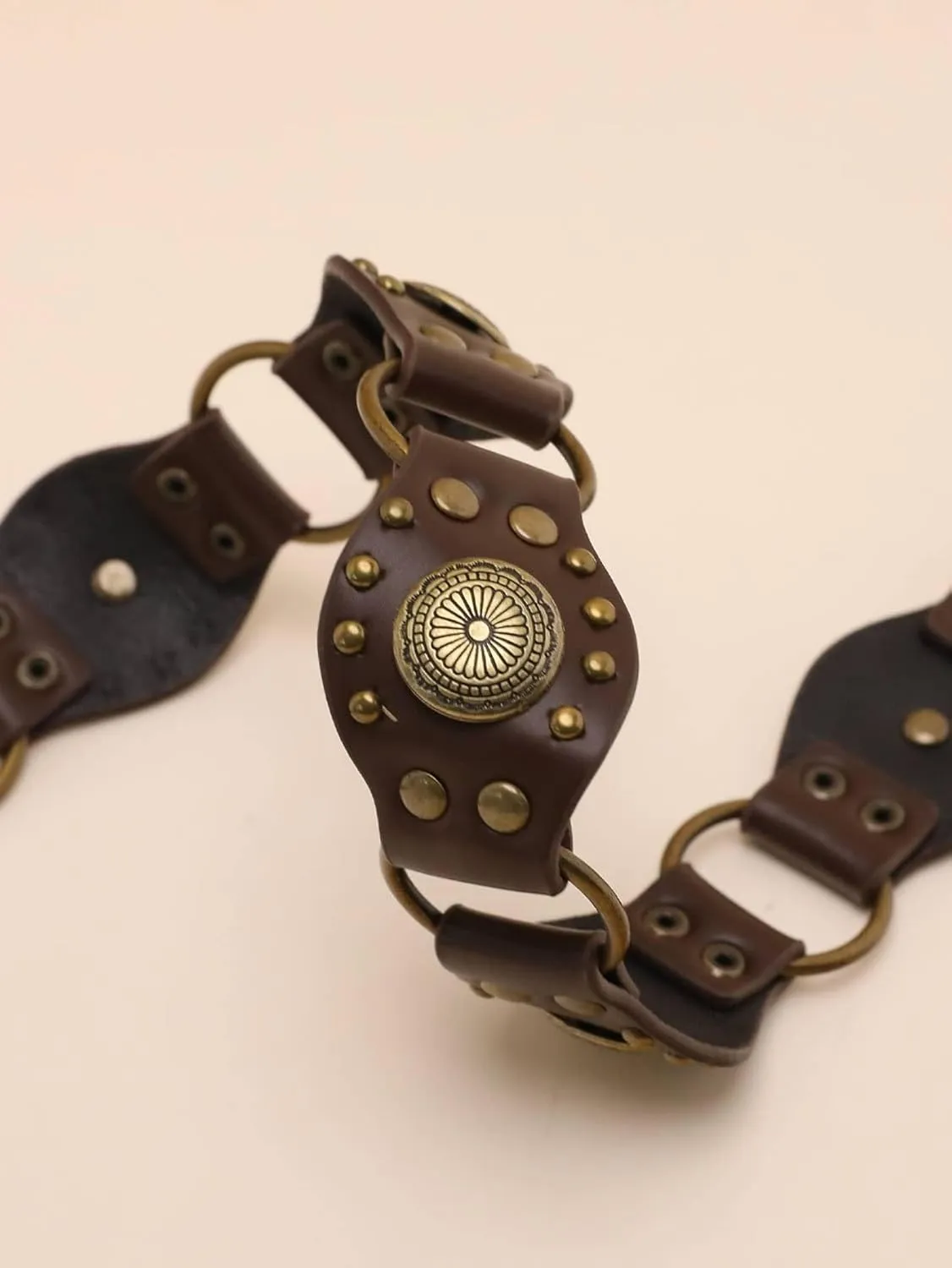 Women Western-Belts Wide-Hollow-Disc-Leather-Belt Metal Buckle Vintage Soft Belt for Jeans Dresses