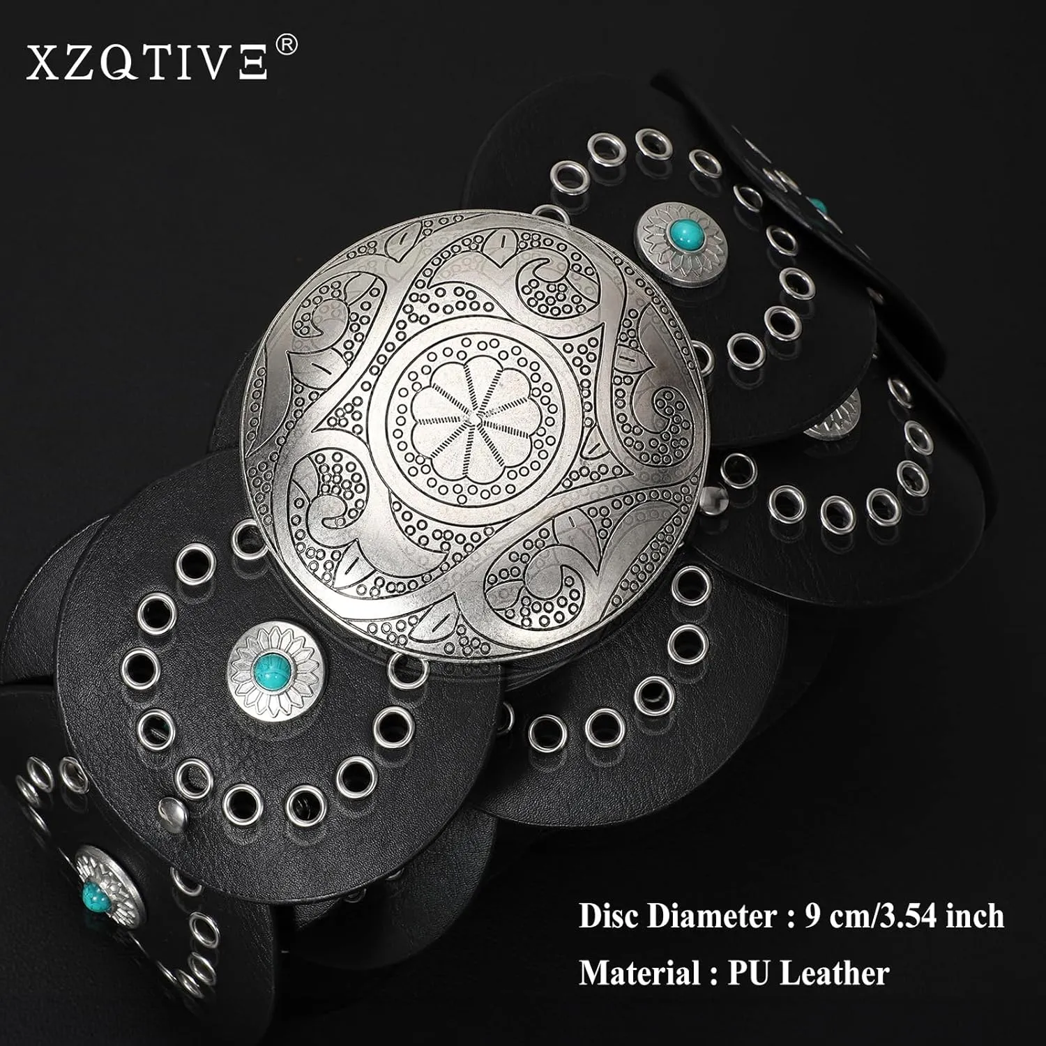 XZQTIVE Western PU Leather Belts for Woman Concho Cowgirl Cowboy Disc Belt for Ladies Wide Boho Country Waist Belts for Dress