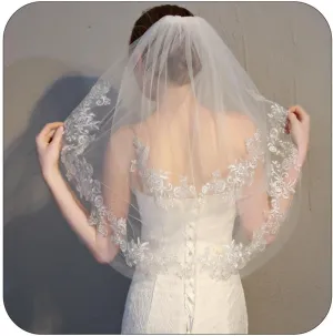 Yalice Floral Bride Wedding Veils for Brides Short Flower Lace Veils 2T 2 Tier Veil Waist Length Bridal Veils Soft Tulle